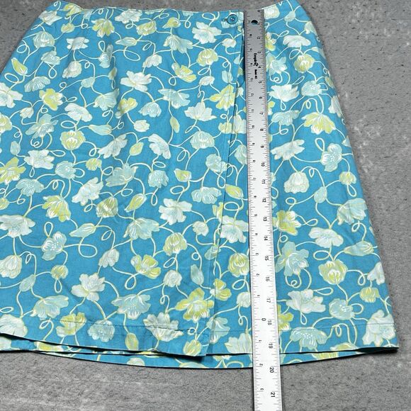 Vintage Talbots Skirt Womens 8 Turquoise Floral Wrap Around Cotton Hong Kong - Picture 5 of 10